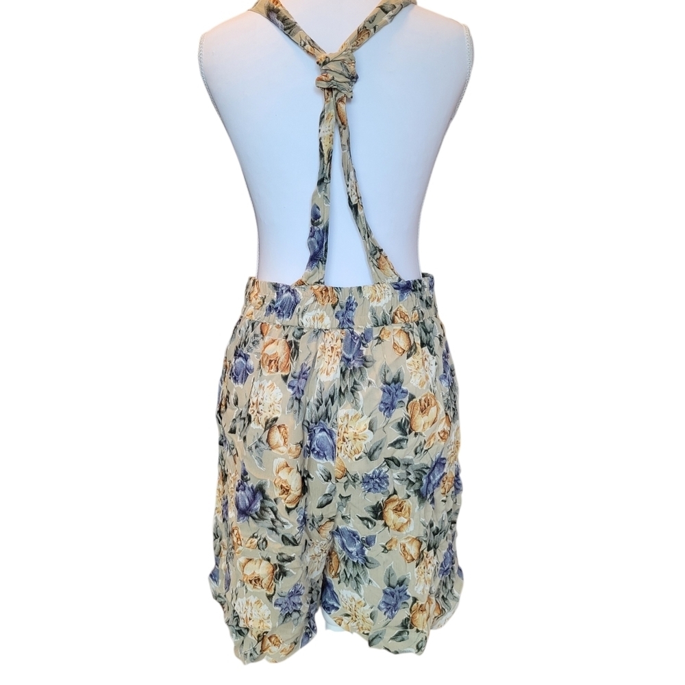 Vintage Deadstock Equation Tan Floral Print Overall Shorts - Picture 3 of 7